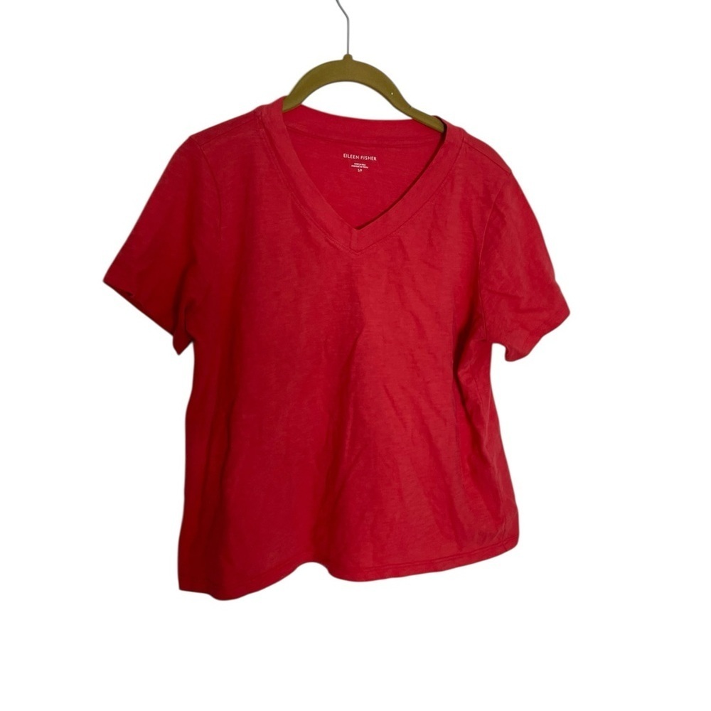 Eileen Fisher Vibrant Melon V-Neck Top Organic Cotton Small